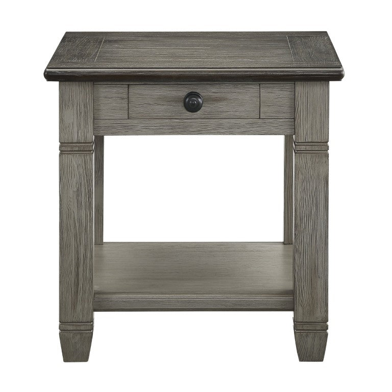 English Elm End Table Oak Veneer Top with Open Shelf Drawer Farmhouse Living Room Accent B011P581854