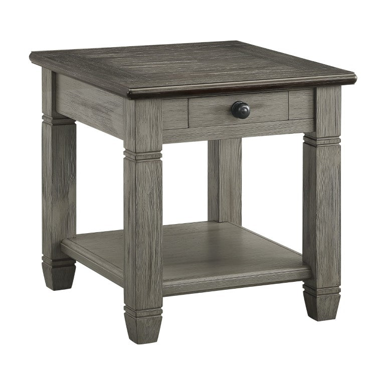 English Elm End Table Oak Veneer Top with Open Shelf Drawer Farmhouse Living Room Accent B011P581854