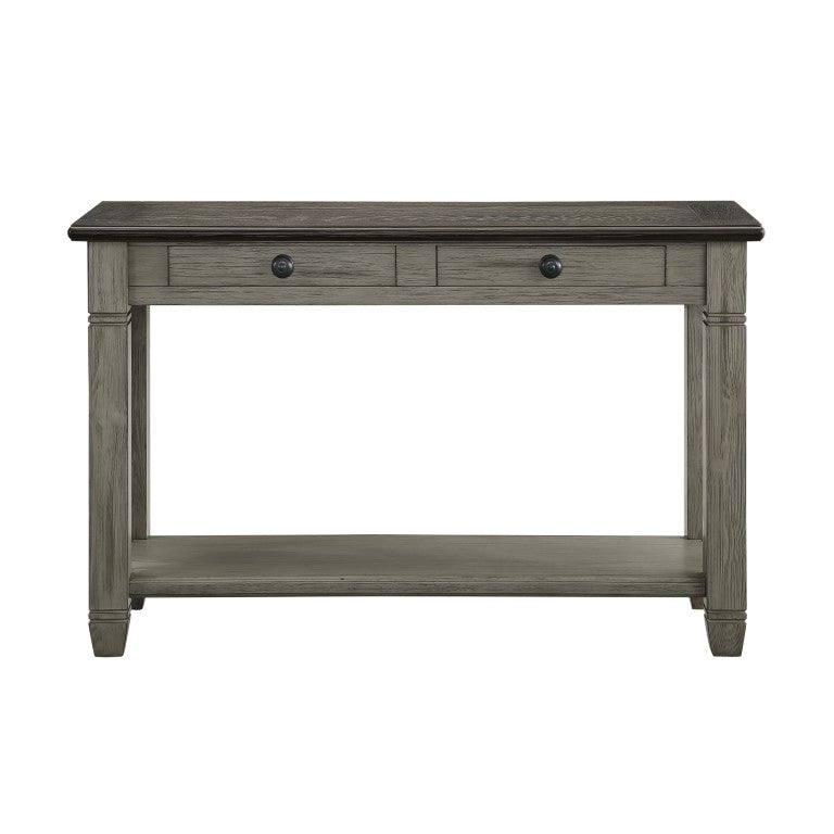 English Elm Sofa Table Farmhouse Two Tone Oak Veneer with Drawers and Open Display Shelf B011P581855