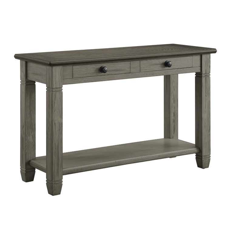 English Elm Sofa Table Farmhouse Two Tone Oak Veneer with Drawers and Open Display Shelf B011P581855