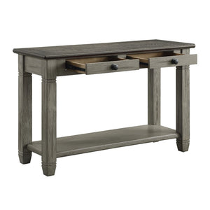 English Elm Sofa Table Farmhouse Two Tone Oak Veneer with Drawers and Open Display Shelf B011P581855