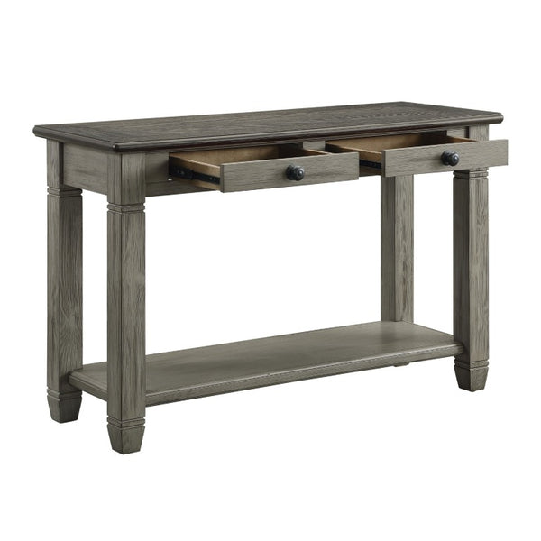 English Elm Sofa Table Farmhouse Two Tone Oak Veneer with Drawers and Open Display Shelf B011P581855