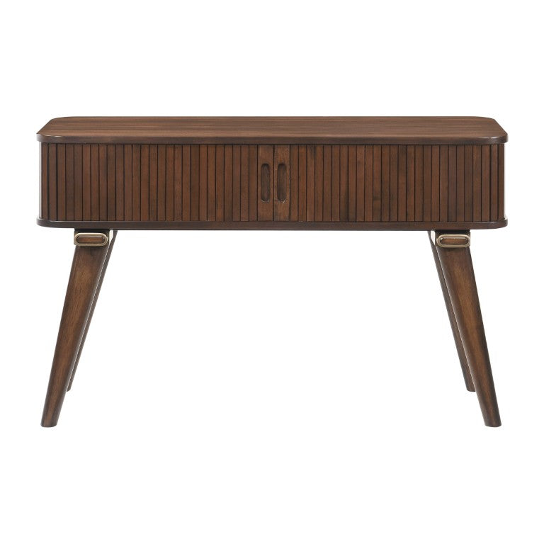 English Elm Sofa Table with Walnut Veneer Tambour Doors and A-Frame Base for Living Rooms B011P581858