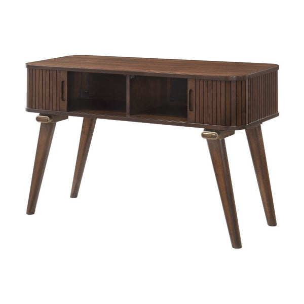 English Elm Sofa Table with Walnut Veneer Tambour Doors and A-Frame Base for Living Rooms B011P581858
