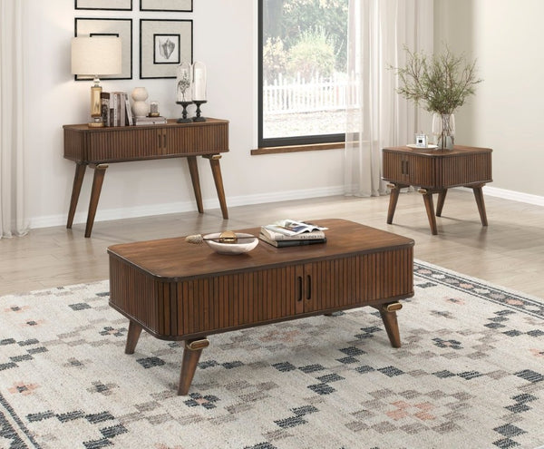 English Elm Sofa Table with Walnut Veneer Tambour Doors and A-Frame Base for Living Rooms B011P581858