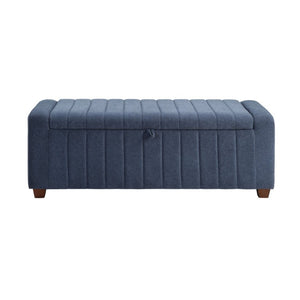 English Elm Storage Bench with Lift Top Compartment Textured Upholstery and Warm Wood Legs Blue Boucle B011P581867