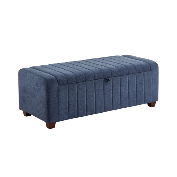 English Elm Storage Bench with Lift Top Compartment Textured Upholstery and Warm Wood Legs Blue Boucle B011P581867