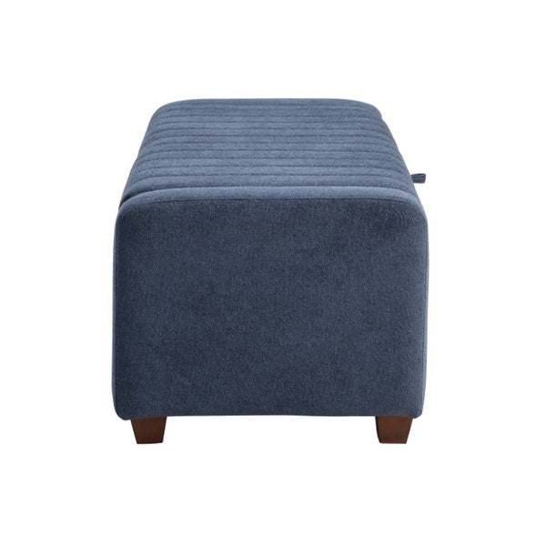 English Elm Storage Bench with Lift Top Compartment Textured Upholstery and Warm Wood Legs Blue Boucle B011P581867