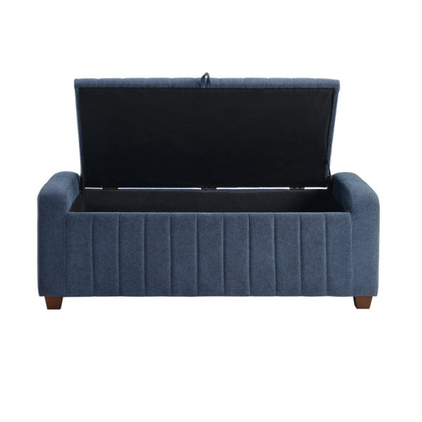 English Elm Storage Bench with Lift Top Compartment Textured Upholstery and Warm Wood Legs Blue Boucle B011P581867