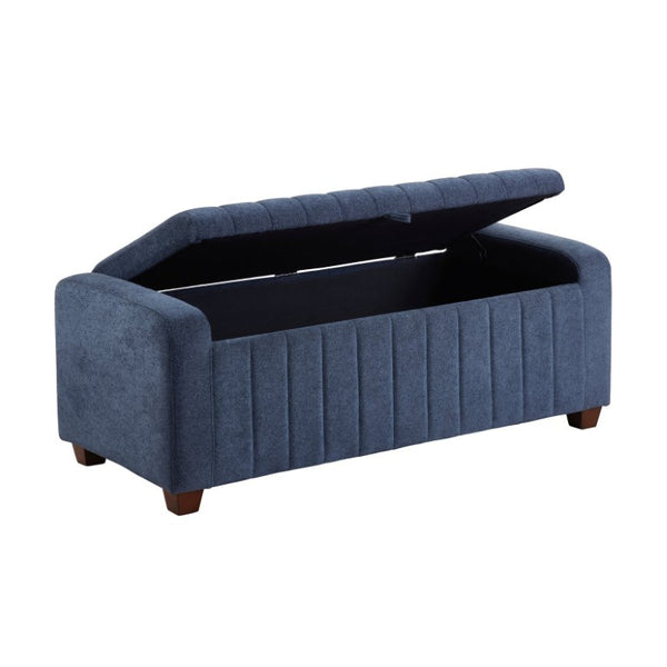 English Elm Storage Bench with Lift Top Compartment Textured Upholstery and Warm Wood Legs Blue Boucle B011P581867