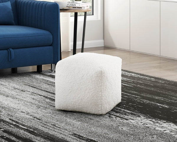 English Elm Pouf Faux Fur Cube Ottoman Plush Polyester Footrest Accent for Living Room or Bedroom B011P581878