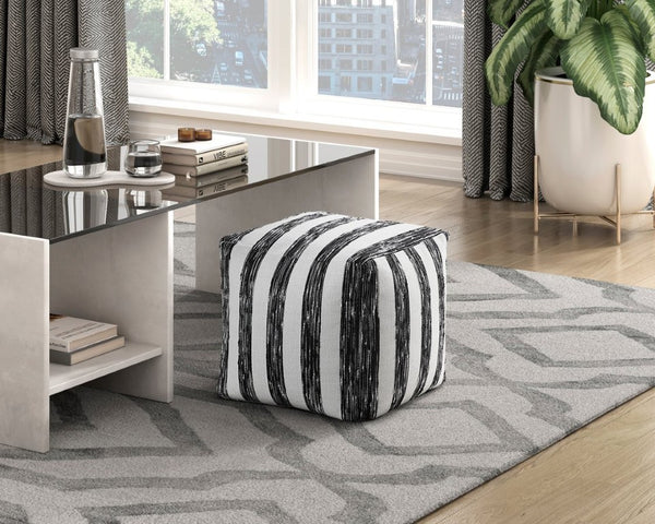 English Elm Pouf Square Jacquard Stripe Accent Footrest for Living Room Bedroom or Home Office B011P581885