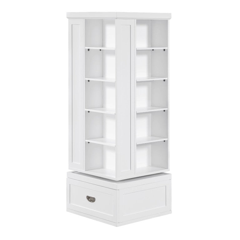 English Elm Swivel Bookcase 360 Degree Rotating Tower with 16 Shelves Two Drawers White Finish B011P581890