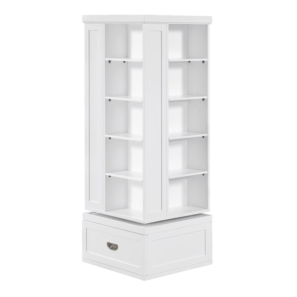 English Elm Swivel Bookcase 360 Degree Rotating Tower with 16 Shelves Two Drawers White Finish B011P581890
