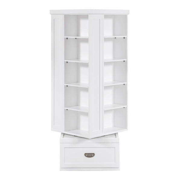 English Elm Swivel Bookcase 360 Degree Rotating Tower with 16 Shelves Two Drawers White Finish B011P581890