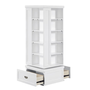 English Elm Swivel Bookcase 360 Degree Rotating Tower with 16 Shelves Two Drawers White Finish B011P581890