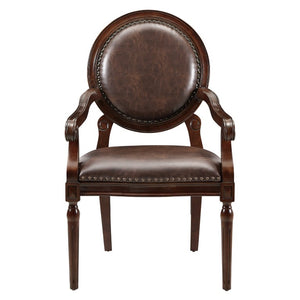 English Elm Desk Chair with Nailhead Trim Solid Wood Frame and Faux Leather for Study or Office Dark Brown Faux Leather 25 L x 27 W x 41 H B011P581896