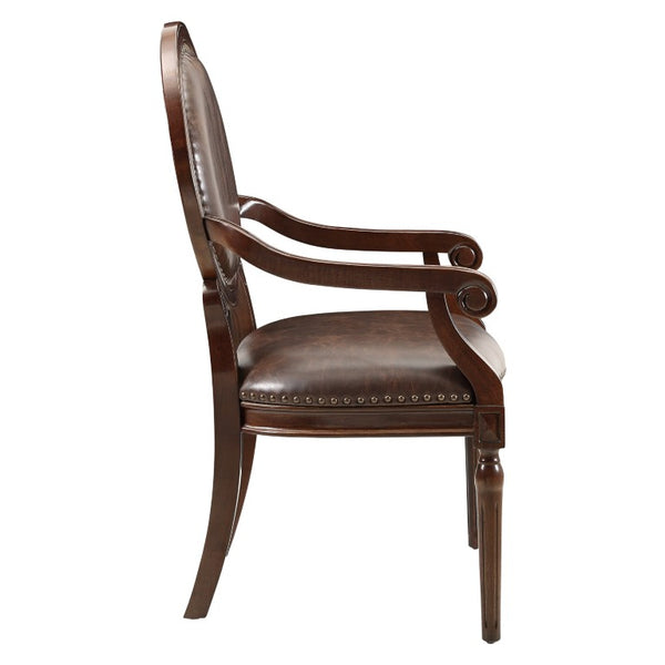 English Elm Desk Chair with Nailhead Trim Solid Wood Frame and Faux Leather for Study or Office Dark Brown Faux Leather 25 L x 27 W x 41 H B011P581896