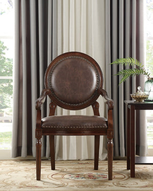 English Elm Desk Chair with Nailhead Trim Solid Wood Frame and Faux Leather for Study or Office Dark Brown Faux Leather 25 L x 27 W x 41 H B011P581896