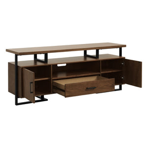 English Elm Tv Console with Walnut Veneer Panels and Rustic Black Metal Frame for Living Rooms B011P581897