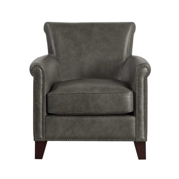 English Elm Accent Chair Top Grain Leather Nailhead Trim Pocket Coil Cushion Living Room Seat B011P581945