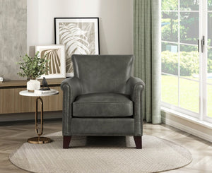 English Elm Accent Chair Top Grain Leather Nailhead Trim Pocket Coil Cushion Living Room Seat B011P581945
