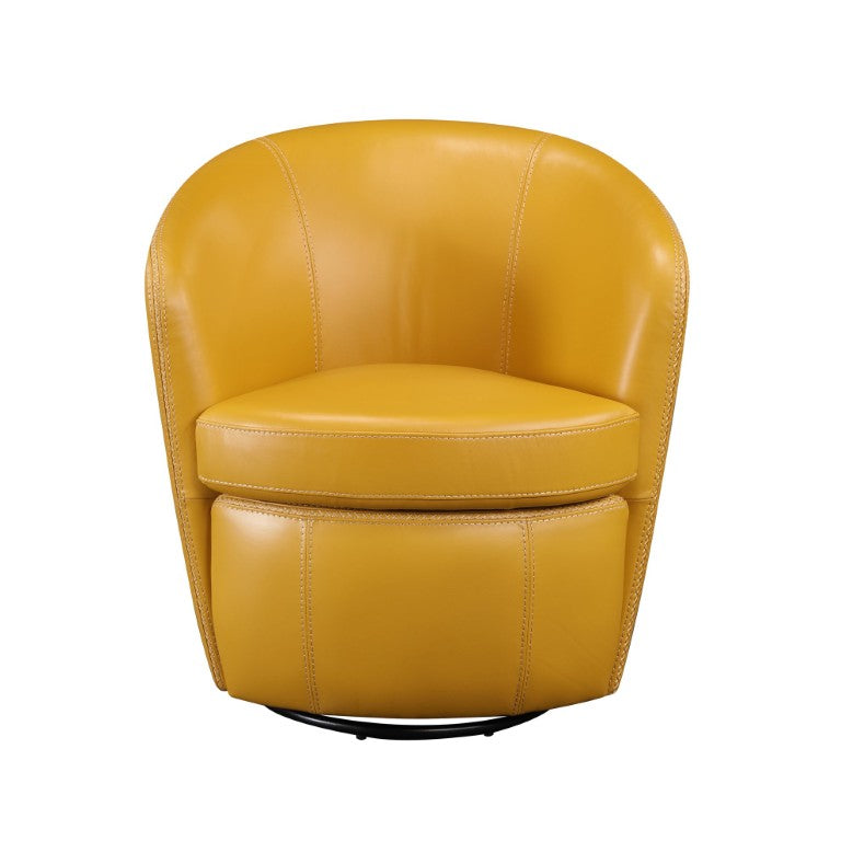 English Elm Swivel Barrel Chair Top Grain Leather with 360 Rotation and High Density Foam Seat B011P581951