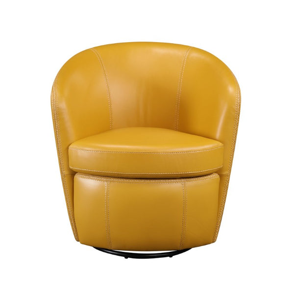 English Elm Swivel Barrel Chair Top Grain Leather with 360 Rotation and High Density Foam Seat B011P581951
