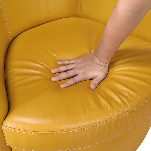 English Elm Swivel Barrel Chair Top Grain Leather with 360 Rotation and High Density Foam Seat B011P581951