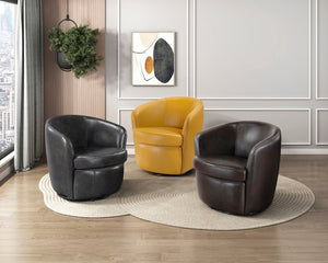 English Elm Swivel Barrel Chair Top Grain Leather with 360 Rotation and High Density Foam Seat B011P581951