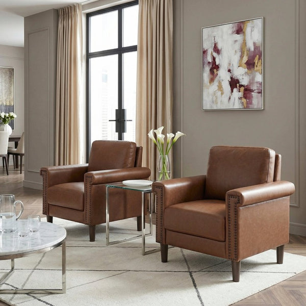 English Elm Chair Club Style Faux Leather Nailhead Accent Seat with Dark Wood Legs for Any Room B011P581962