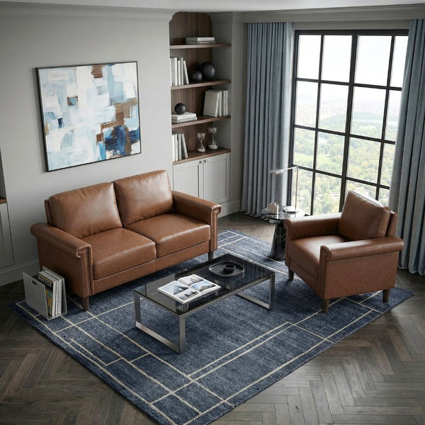 English Elm Chair Club Style Faux Leather Nailhead Accent Seat with Dark Wood Legs for Any Room B011P581962