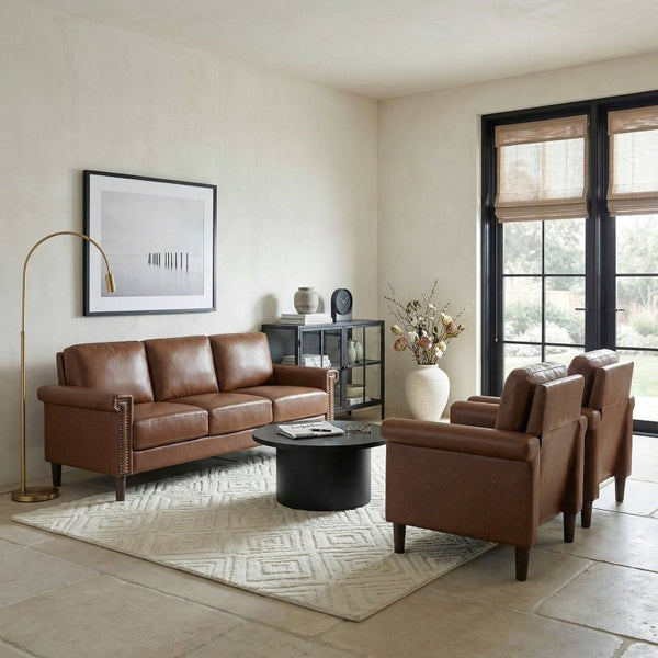 English Elm Chair Club Style Faux Leather Nailhead Accent Seat with Dark Wood Legs for Any Room B011P581962