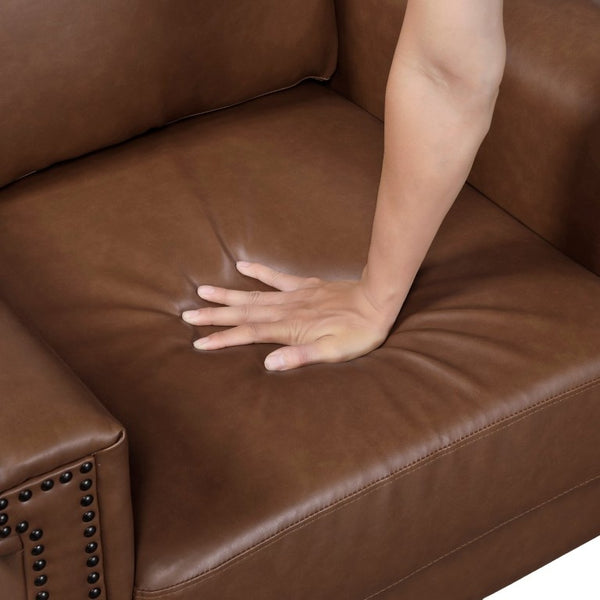 English Elm Chair Club Style Faux Leather Nailhead Accent Seat with Dark Wood Legs for Any Room B011P581962