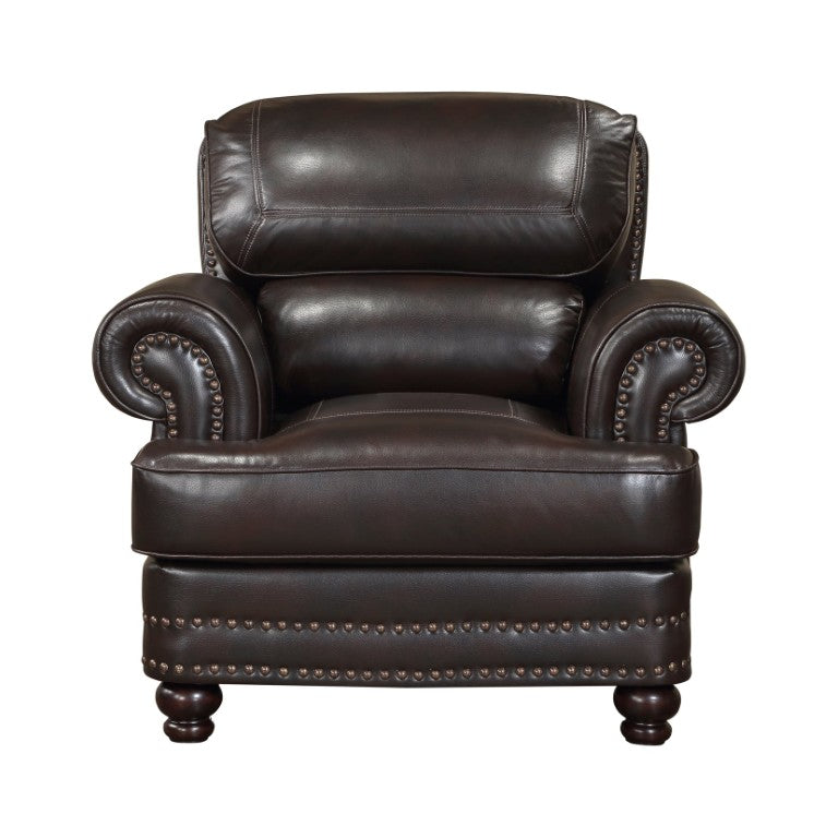 English Elm Chair Traditional Rolled Arm Faux Leather Accent Seat with Nailhead Trim Espresso Legs B011P581963