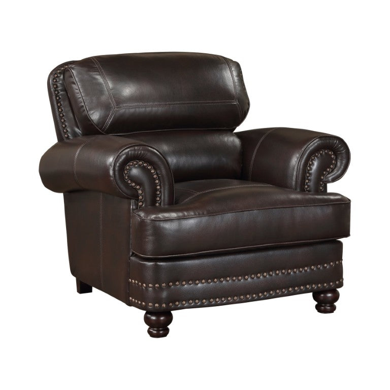English Elm Chair Traditional Rolled Arm Faux Leather Accent Seat with Nailhead Trim Espresso Legs B011P581963