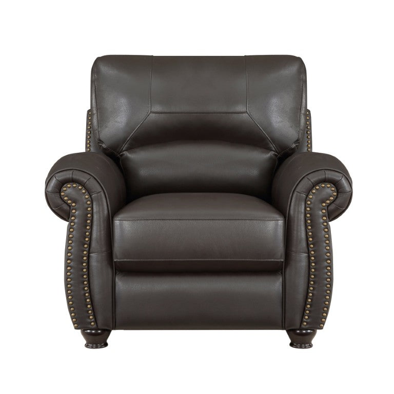 English Elm Chair Top Grain Leather Traditional Accent Nailhead Trim Rolled Arms Formal Living Room B011P581968