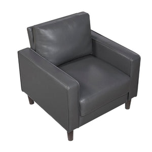 English Elm Swivel Accent Chair Chenille Upholstered Walnut Frame Mid-Century Living Room Seat Dark Gray Faux Leather 33 L x 32.5 W x 33.5 H B011P581974
