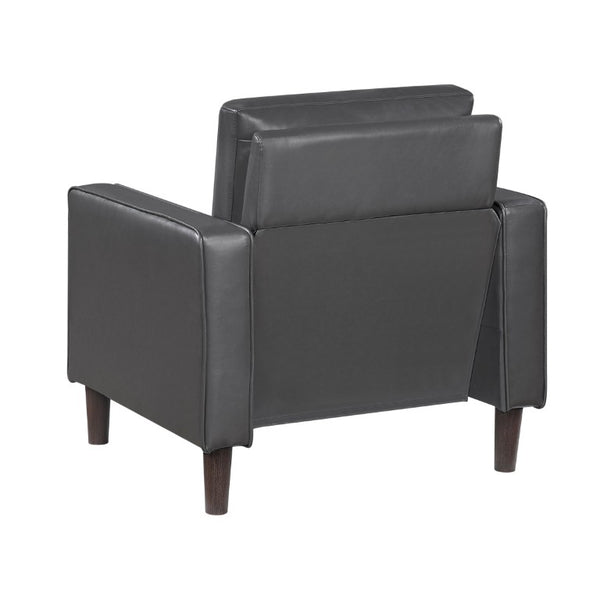 English Elm Swivel Accent Chair Chenille Upholstered Walnut Frame Mid-Century Living Room Seat Dark Gray Faux Leather 33 L x 32.5 W x 33.5 H B011P581974