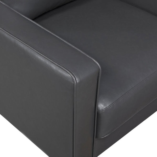 English Elm Swivel Accent Chair Chenille Upholstered Walnut Frame Mid-Century Living Room Seat Dark Gray Faux Leather 33 L x 32.5 W x 33.5 H B011P581974