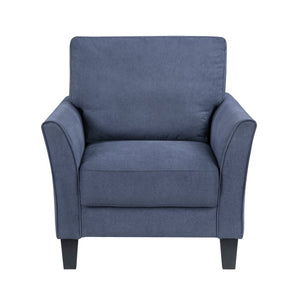 English Elm Swivel Accent Chair Chenille Upholstered Walnut Frame Mid-Century Living Room Seat Blue Solid Wood 34 L x 34 W x 36.5 H B011P582005