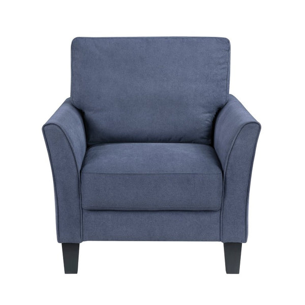 English Elm Swivel Accent Chair Chenille Upholstered Walnut Frame Mid-Century Living Room Seat Blue Solid Wood 34 L x 34 W x 36.5 H B011P582005