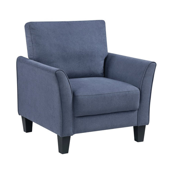 English Elm Swivel Accent Chair Chenille Upholstered Walnut Frame Mid-Century Living Room Seat Blue Solid Wood 34 L x 34 W x 36.5 H B011P582005