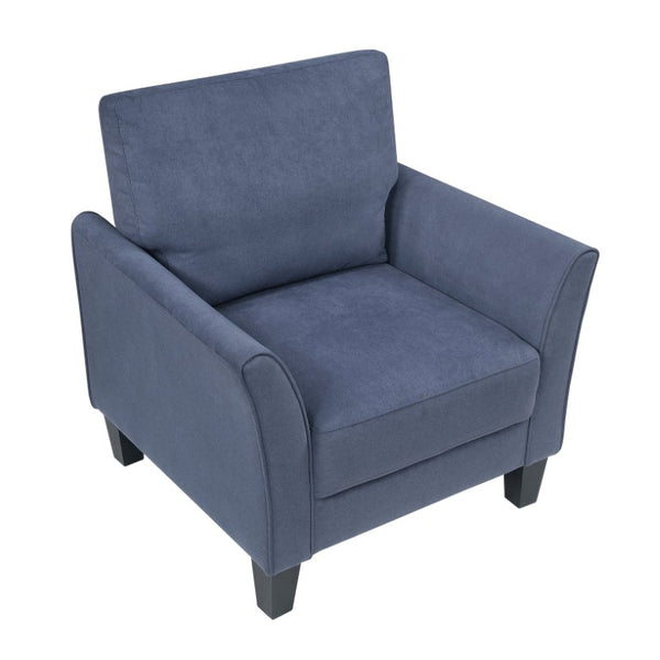 English Elm Swivel Accent Chair Chenille Upholstered Walnut Frame Mid-Century Living Room Seat Blue Solid Wood 34 L x 34 W x 36.5 H B011P582005