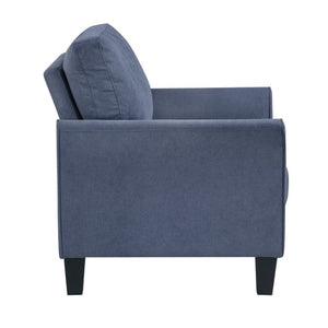 English Elm Swivel Accent Chair Chenille Upholstered Walnut Frame Mid-Century Living Room Seat Blue Solid Wood 34 L x 34 W x 36.5 H B011P582005