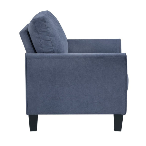 English Elm Swivel Accent Chair Chenille Upholstered Walnut Frame Mid-Century Living Room Seat Blue Solid Wood 34 L x 34 W x 36.5 H B011P582005