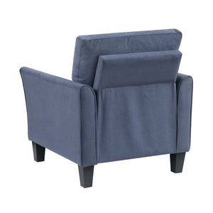 English Elm Swivel Accent Chair Chenille Upholstered Walnut Frame Mid-Century Living Room Seat Blue Solid Wood 34 L x 34 W x 36.5 H B011P582005