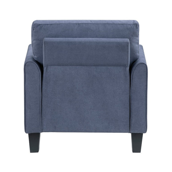 English Elm Swivel Accent Chair Chenille Upholstered Walnut Frame Mid-Century Living Room Seat Blue Solid Wood 34 L x 34 W x 36.5 H B011P582005