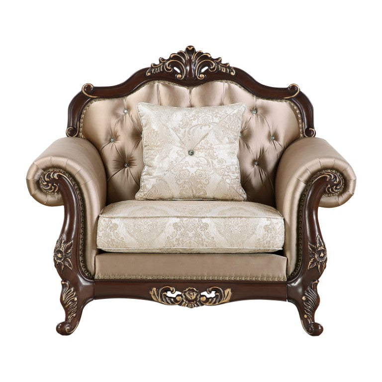 English Elm Chair Button Tufted European Accent Armchair with Jacquard Damask and Crystal Embellishments B011P582016