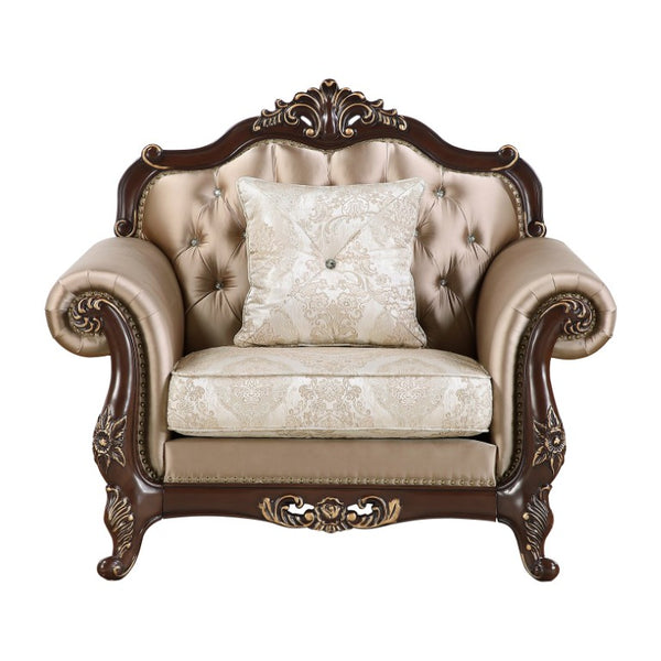 English Elm Chair Button Tufted European Accent Armchair with Jacquard Damask and Crystal Embellishments B011P582016